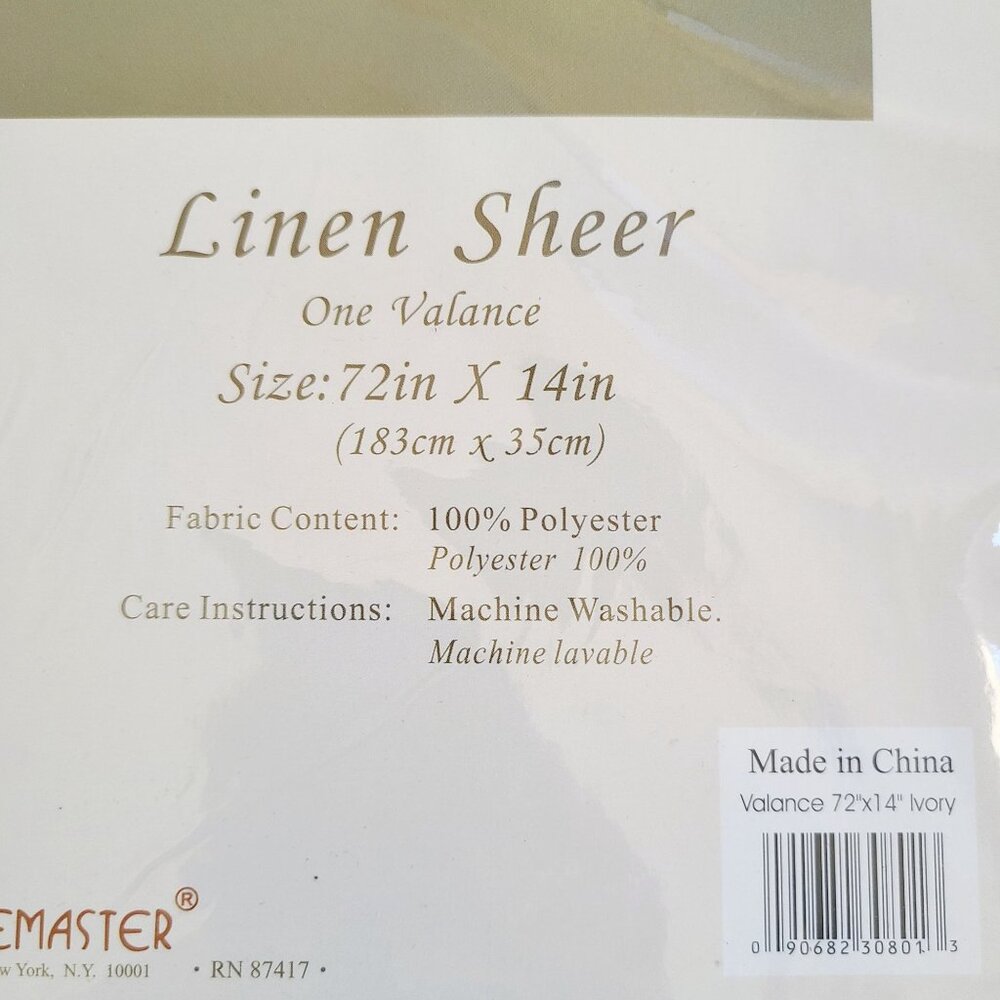 Linen Sheer Curtains Set: 72"x36" Panel Tiers 72"x14" Valance Polyester Ivory - Picture 3 of 6